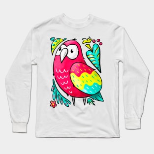 Scarlet Macaw Parrot Kawaii Chibi Long Sleeve T-Shirt